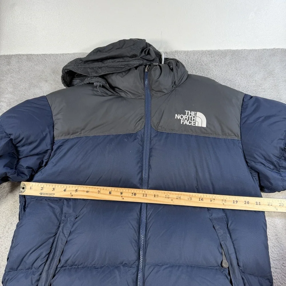 The North Face Jacket Mens Small Blue Down Puffer 700 Hooded Nuptse Nylon